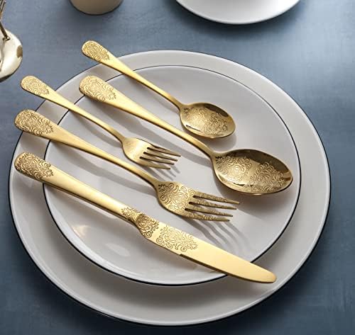 Gold Silverware Set 40 Pieces Stainless Steel Flatware Set Service for 8 Cutlery Utensil Sets Include Knives Forks Spoons for Kitchen Home Restaurant - Image 6