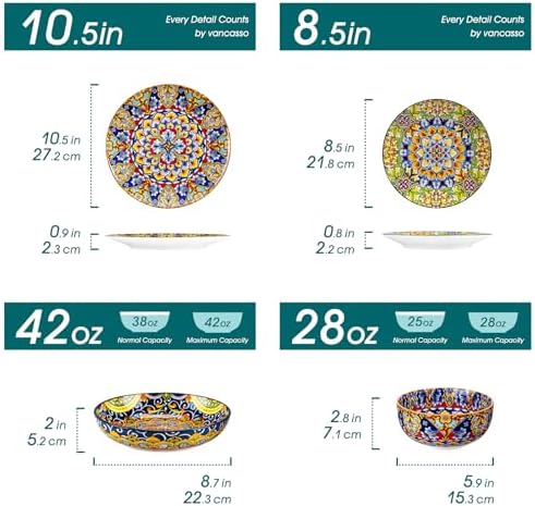 vancasso 24 Pieces Dinnerware Sets for 6, Porcelain Plates and Bowls Set, Boho Dishes Set, Microwave and Dishwasher Safe, Scratch Resistant, Series SIMI - Image 2