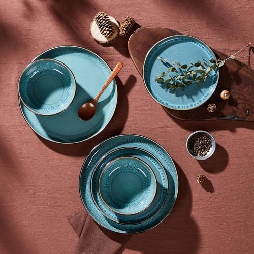 LIANYU Ceramic Dinnerware Sets for 4, 12 Piece Dishes Set, Pastel Turquoise - Image 5