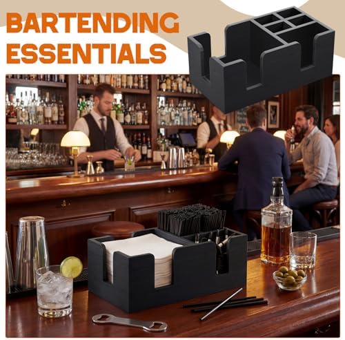 Mifoci 2 Pcs Wooden Bar Caddy, Black Pinewood Napkin Straw Holder Organizer - Image 4