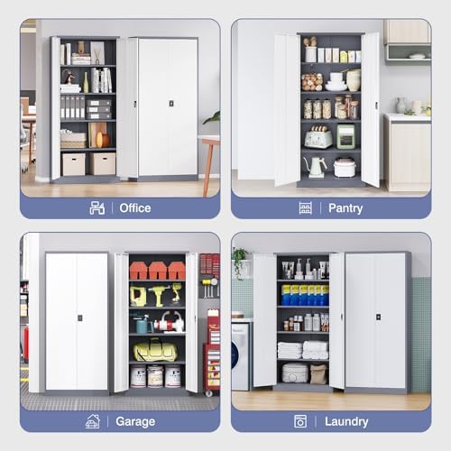 Metal Tool Storage Cabinet,Lockable File Cabinet with 2 Doors and 5 Adjustbale Shelves,Tall Cabinets for Garage Storage Systems for Home Office,Garage,Workshop - Image 5