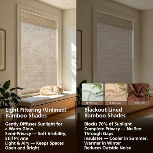 Cordless Woven Wood Blinds for Indoor Windows, Blackout Bamboo Roman Shades - Image 5