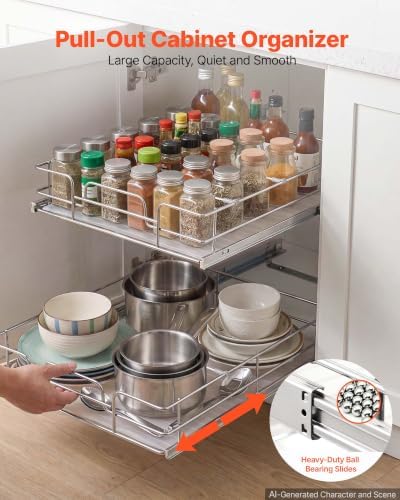 VEVOR 2 Tier Pull Out Cabinet Organizer 20" W x 21.22" D Slide Out Drawers - Image 3