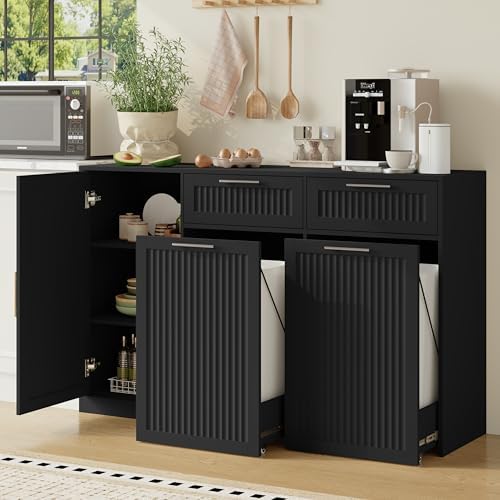 Double 13 Gallon Pull Out Trash Can Cabinet with Storage Cabinet,Black by JMHDYG