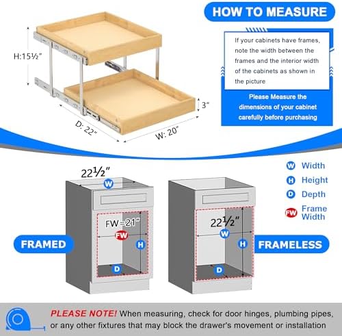 WelFurGeer 2-Tier Pull Out Cabinet Organizer with Soft Close Slides, Heavy-Duty Pull Out Drawers for Cabinets, Slide Out Shelf for Kitchen, Bathroom, Pantry & Under Sink, Solid Birch Wood - Image 5