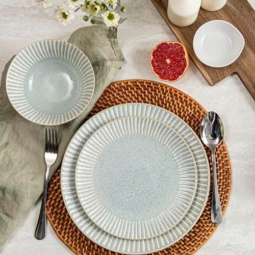 Bzyoo 12-Piece Reactive Blue Ceramic Dinnerware Set Bali Breeze Blue Elegant Table Setting for Every Occasion - Microwave & Dishwasher Safe Stackable - Image 3