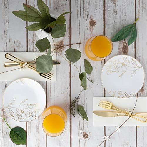 [6'' Plates 10 Count] White Plastic Floral Design Party Plates With Gold Rim Premium heavyweight Elegant Disposable Tableware Dishes - Image 5