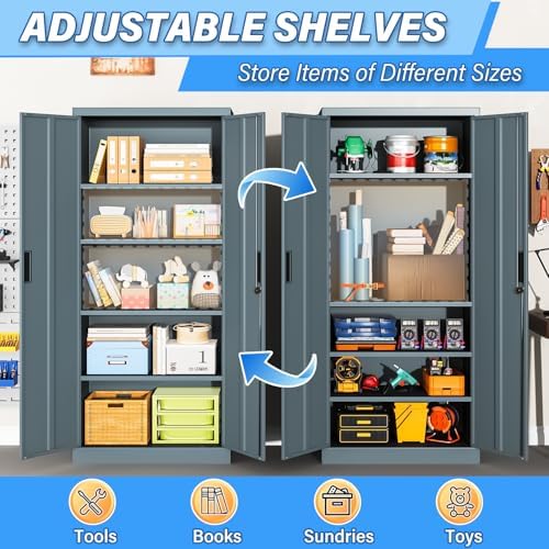 BESFUR Metal Storage Cabinet, 71" H Steel Locking Storage Cabinet with 2 Doors and 4 Shelves for Garage, Office, Classroom - Image 6