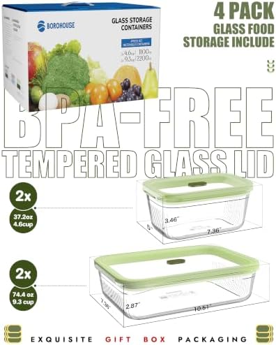 4-Pack Glass Container Set (2x 4.7 Cup & 2x 9.3 Cup), Ultimate Food Storage & Meal Prep with Easy-Open Valve, Tempered Glass Lids, Leakproof, Freezer to Oven Safe - Image 2