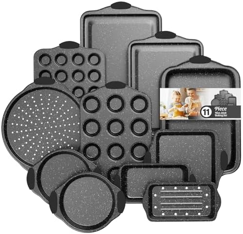 11-Piece Nonstick Baking Pans Set, Stackable Bakeware Sets, Black by SlowSLog