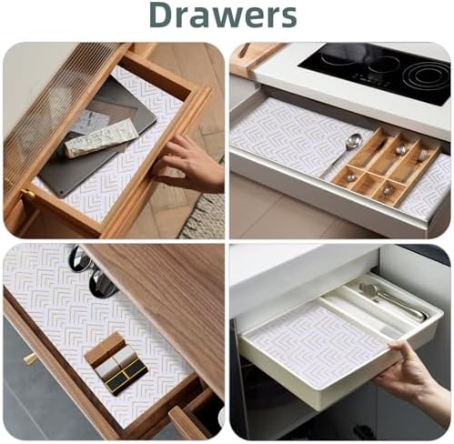 Shelf Liner for Kitchen Cabinets Non Adhesive Drawer Liner Non-Slip Thickened Shelf Liner Paper Strong Easy to Clean for Tool Box Refrigerator with Knife and Tape Measure, Gold Arrow, 11.8 x 354.3 in - Image 5