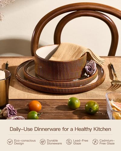 Dinnerware Set for 4, Reactive Glaze Plates and Bowls Sets - Image 5