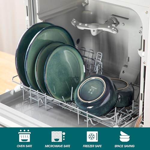 vancasso Starry 18 Pieces Dinnerware Sets for 6, Green Reactive Glaze Dishes Sets, Ceramic Plates and Bowls Set, Dinner Salad Dessert Plates, and Cereal Bowls Set, Dishwasher and Microwave Safe - Image 4