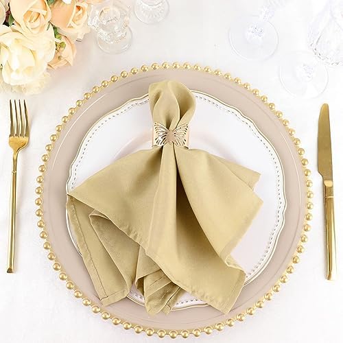 25 pcs 17-Inch Champagne Polyester Table Napkins Reusable Washable Wedding Party Dinner Linens Tableware Supplies - Image 2