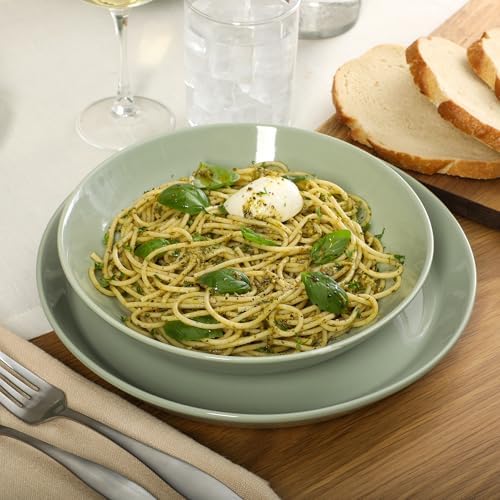 Gibson Home Summer Shades 16 Piece Plates and Bowls Dishes Service for 4 Porcelain Dinnerware Set - Green - Image 6