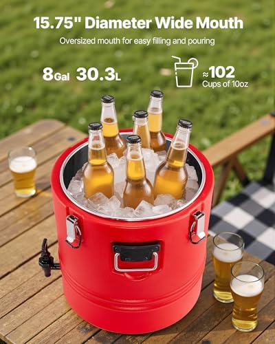VEVOR Insulated Beverage Dispenser, 8 Gal/30.3L Thermal Hot and Cold Drink Server Dispenser with Spigot, Food-Grade Cooler Jug with 304 Stainless Steel Interior, for Tea Coffee Restaurant Outdoor - Image 2