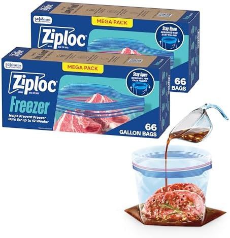Ziploc Gallon Freezer Bags, Food Storage, 132 Total Bags (66 Count, 24-Pack) by Ziploc
