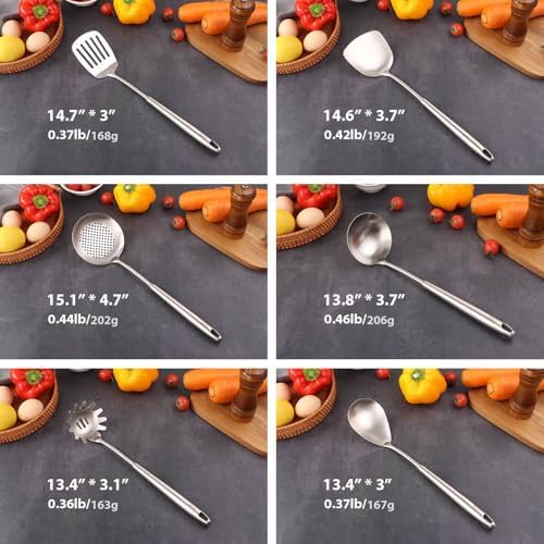 6 PCS All Metal Cooking Utensils Set - 18/10 Stainless Steel Kitchen Tools - Image 2