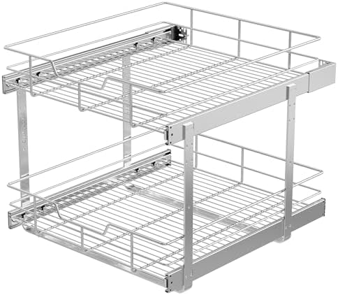2 Tier Pull Out Cabinet Organizer 21" W X 22" D, Chromed, Full Slide Out by STORKING