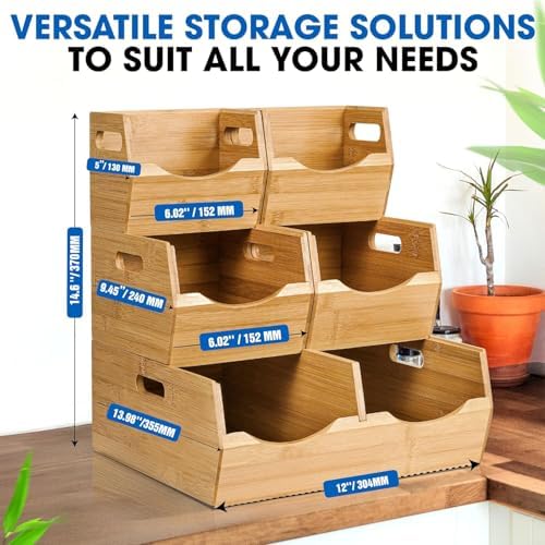 3-tier Stackable Bamboo Pantry Storage Bins, Potato & Onion Storage Baskets - Image 5