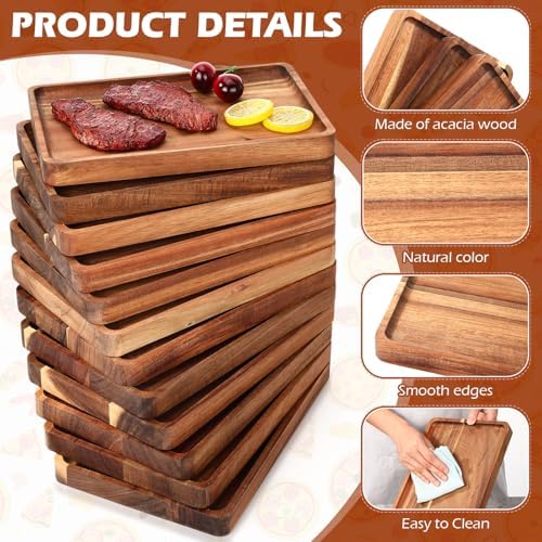 Roshtia 12 Pcs Acacia Wood Serving Tray Dinner Plates,8'' X 12'' X 1'' - Image 3