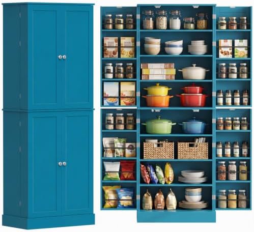 HOMCOM 65" Kitchen Pantry Storage Cabinet 16 Door Shelves Blue by HOMCOM