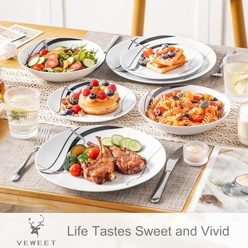 VEWEET Porcelain Dinnerware Sets for 6, 18 Piece Plates Bowls Set, FIONA - Image 3