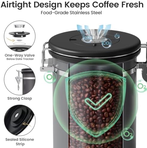 Veken Coffee Canister with Window,Airtight Stainless Steel Container,22OZ - Image 3