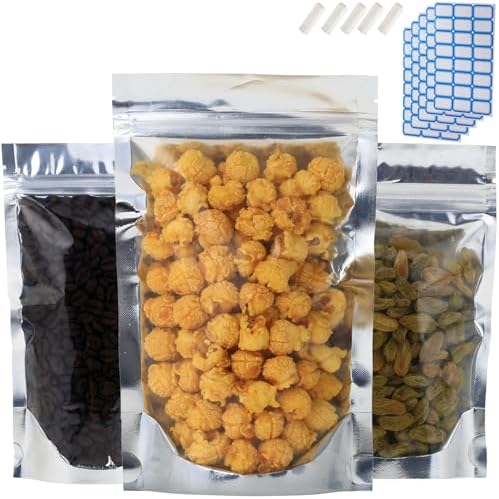300-Pack Reclosable Large Mylar Bags for Food Storage 7.9" x 11.8" Stand Up Pouch Bags Bulk Resealable Smell Proof Aluminum Silver Foil Bags with Clear Window Kitchen Storage Edible Packaging by Circloophs