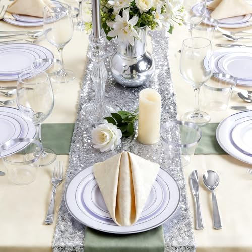 GATHER 176PCS Silver Plastic Plates for Wedding and Party - Image 5