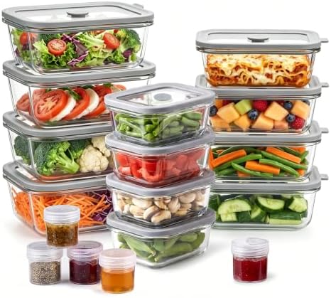 12 Pack Multi-Size Glass Food Storage Containers with Glass Lids by Woaiwo-q