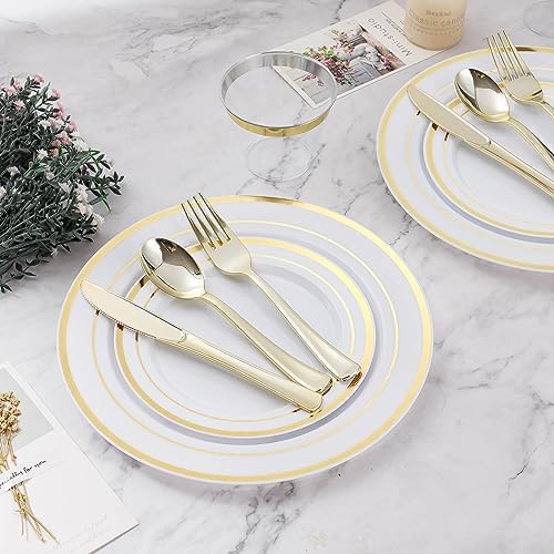 BESTVIP 450PCS Gold Dinnerware Set for 75 Guests, - Image 5