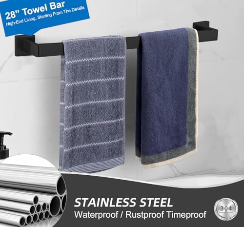 Towel Bar 2 Pack for Bathroom 28 Inch Matte Black Towel Holder 12/16/20/24/28/32/36 Inch Stainless Steel SUS304 Rustproof Towel Rack Modern Square Towel Rod for Bathroom Wall (2, Matte Black, 28 Inch) - Image 3