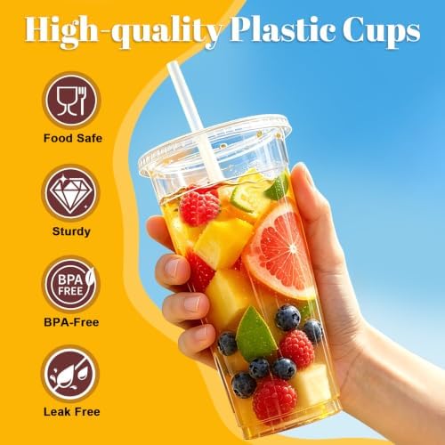50 Pack 24oz Clear Plastic Iced Coffee Cups with Lids & Straws - Image 4