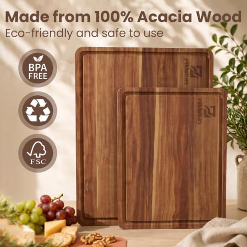 Piklohas Large Acacia Wood Cutting Board Set for Kitchen with Storage Stand - Image 2