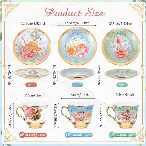 Teenyyou Set of 6 Tea Cups and Saucers, Classic Style, 5.4 oz - Image 2