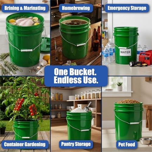 ePackageSupply 5 Gallon Bucket - Food Grade w/Lid BPA-Free, 6 Pack - Green - Image 3