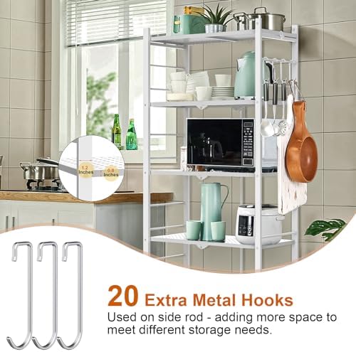 Himix 5-Tier Foldable Storage Shelves 20 Hooks Wheels White No Assembly - Image 5