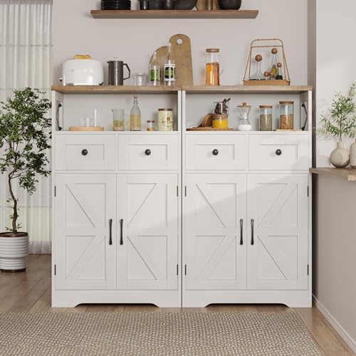 Farmhouse Storage Cabinet Set of 2, Small Kitchen Pantry Coffee Bar Cabinet - Image 2