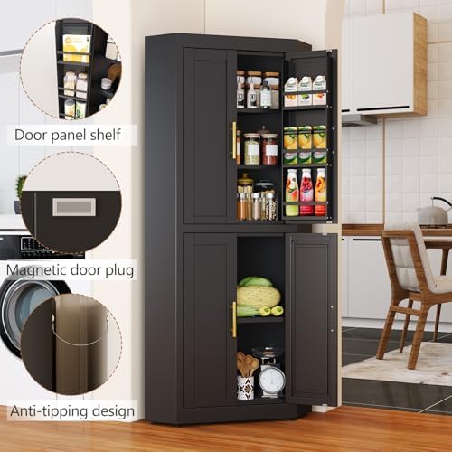 GAIOUS 63" Metal Corner Kitchen Pantry Cabinet, Food Storage Cupboard Black - Image 5