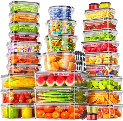 60 PCS Food Storage Containers with Lids Airtight, (30 Lids & 30 Containers) Leak proof Containers Set for Kitchen, Meal Prep, BPA-Free, PVC-Free Plastic, Microwave/Dishwasher Safe, Extra Labels & Pen by Canfanni