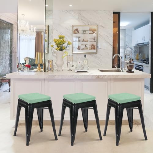 BUYUE Friendly Woven Fabric Magnetic Bar Stool Cushions Set of 4, Enhanced Anti-Slip Breathable Small Chair Seat Pads for Café Bistro Stackable Metal Stools (Square, Light Green, 4 Counts) - Image 3