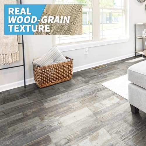 Art3d 12-Pack Peel and Stick Vinyl Floor Tiles (18 Sq.Ft), Aged Wood - Image 2
