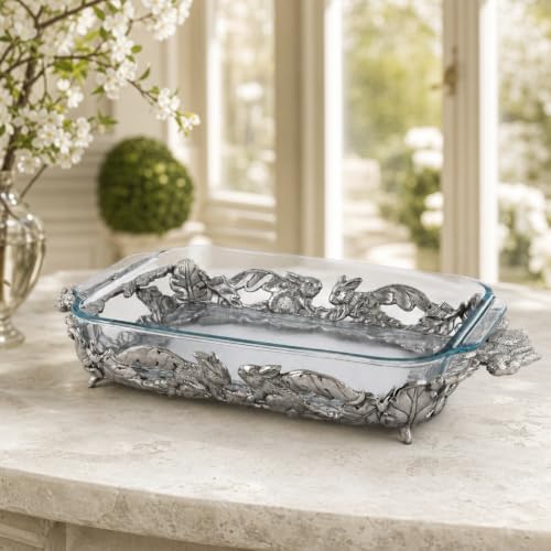 Arthur Court Bunny Pattern Casserole Dish Holder Trivet for 3 Quart Glass Dish - Elegant Easter Table Serveware - 18 Inch Long - Image 2