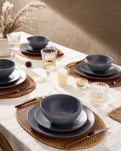 Famiware Venus Stoneware Dinnerware Sets with Pasta Bowls, Dishes Set for 6 - Image 2