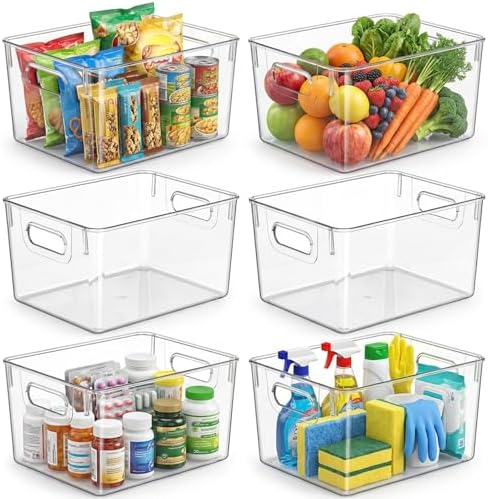 MOONEDGE 6 Pack Clear Organizer Bins 11x8x6in Pantry Organizers and Storage by MOONEDGE