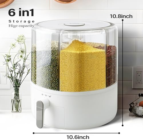 16lb Grain and Rice Storage Container, 360° Rotating 6 Grid Grain Dispenser - Image 6