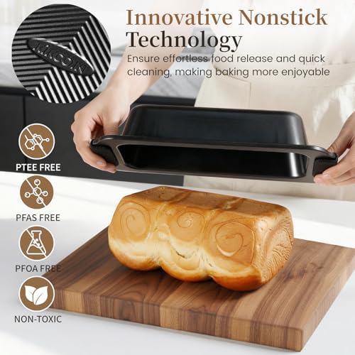 Kikcoin 25-Piece Nonstick Baking Pans Set with Large Turkey Roasting Pan, Stackable Ceramic Bakeware Set, 450°F Oven Safe Baking Sheet Set with Silicone Handles, Cookie Sheets for Baking, Black - Image 4