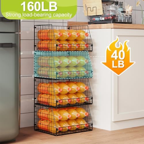 4 Pack XXL Stackable Wire Storage Basket, Extra Large Capacity Pantry Organizer and Storage, Muti-Purpose for Vegetable Fruit Basket & Can Organizer & Snack Rack & Metal Pantry Bin - Image 3