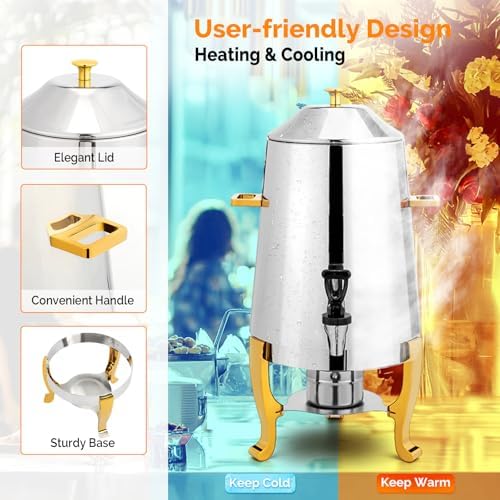 ROVSUN 3.5 Gallon/13L Beverage Dispenser, Stainless Steel Coffee Chafer Urn, Hot & Cold Drinks Dispenser with Fuel Holder for Party Wedding Catering Event, Gold - Image 6